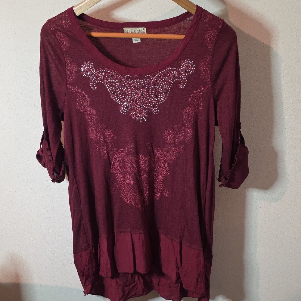 Live and Let Live Burgundy Embellished Tunic